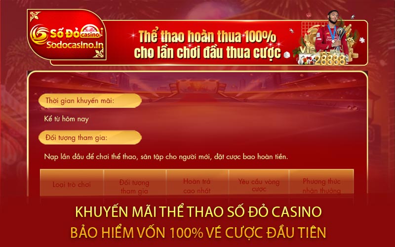 Khuyến Mãi Thể Thao Số Đỏ Casino - Bảo Hiểm Vốn 100% Vé Cược Đầu Tiên